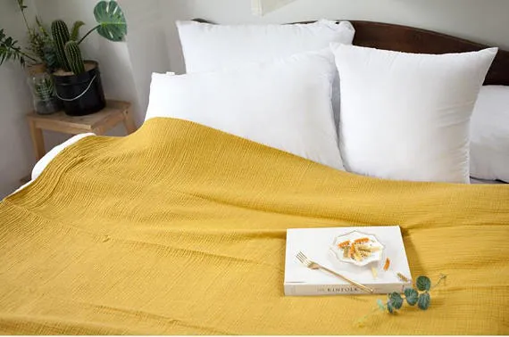 Mustard Wrinkled Cotton Gauze, Double Gauze, Mustard Color Gauze, Crinkle Gauze, Yoryu Gauze - 59" Wide - By the Yard 101091