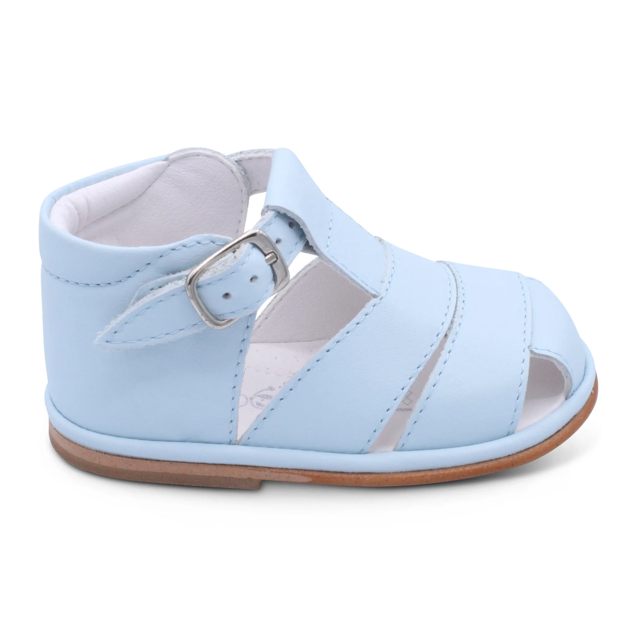 'Myles' Boys Pale Blue Leather T-Bar Sandals
