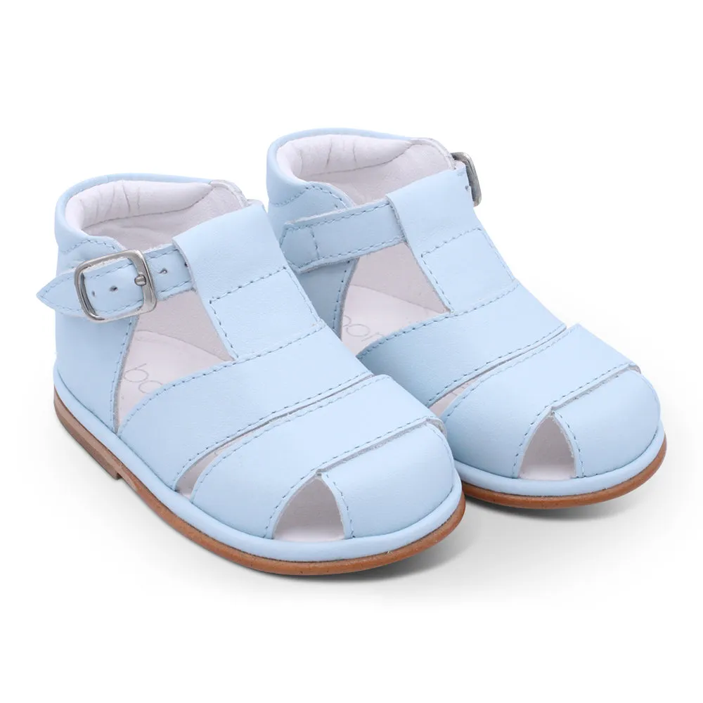 'Myles' Boys Pale Blue Leather T-Bar Sandals