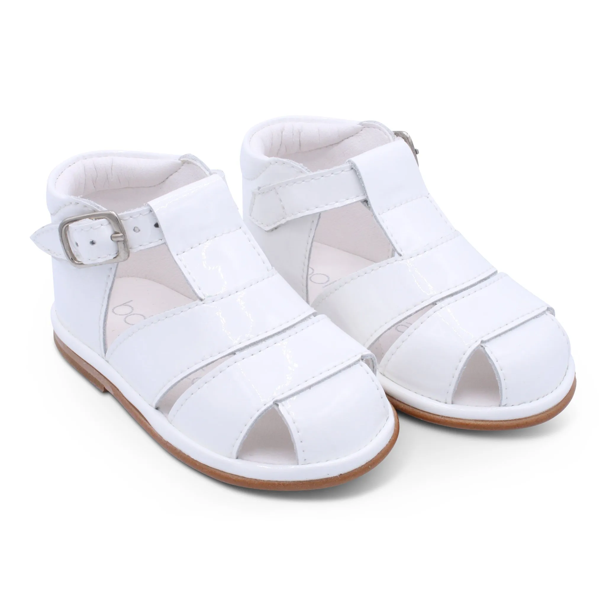 'Myles' Boys White Patent T-Bar Sandals