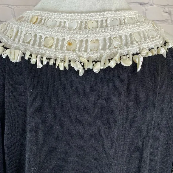 Nanette Lepore Black White Embroidered Crochet Beaded Cold Shoulder Dress Large