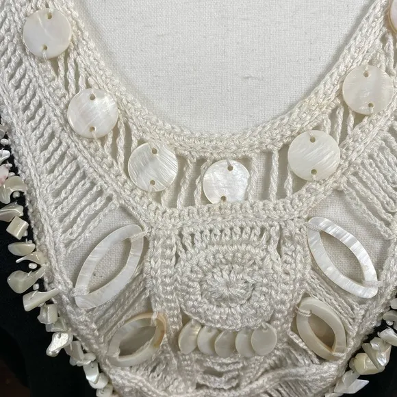 Nanette Lepore Black White Embroidered Crochet Beaded Cold Shoulder Dress Large