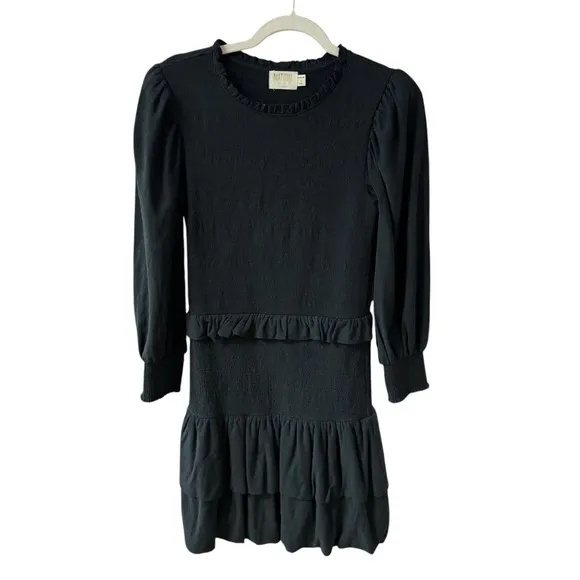 Nation LTD Abby Demure Mini Dress Size SM Black Event Party LBD Smocked Ruffles