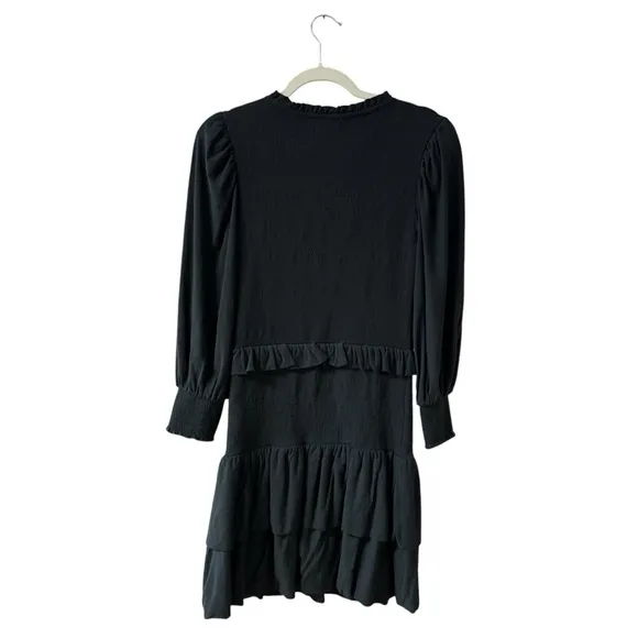 Nation LTD Abby Demure Mini Dress Size SM Black Event Party LBD Smocked Ruffles