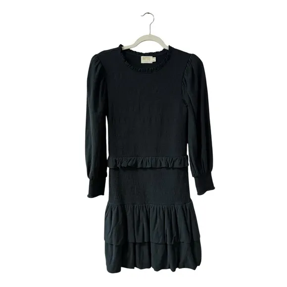 Nation LTD Abby Demure Mini Dress Size SM Black Event Party LBD Smocked Ruffles