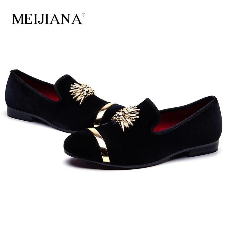 New Fashion Gold Top and Metal Toe Men Velvet Dress shoes