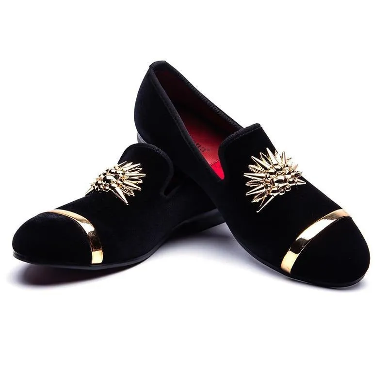 New Fashion Gold Top and Metal Toe Men Velvet Dress shoes