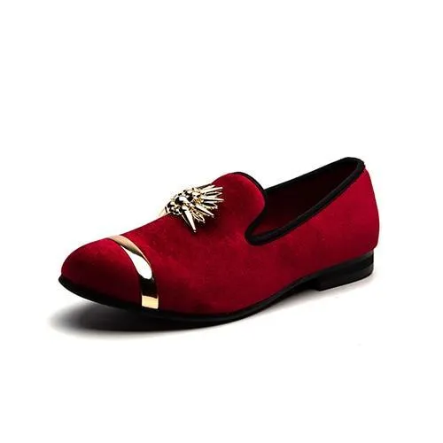 New Fashion Gold Top and Metal Toe Men Velvet Dress shoes