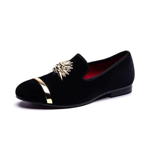 New Fashion Gold Top and Metal Toe Men Velvet Dress shoes