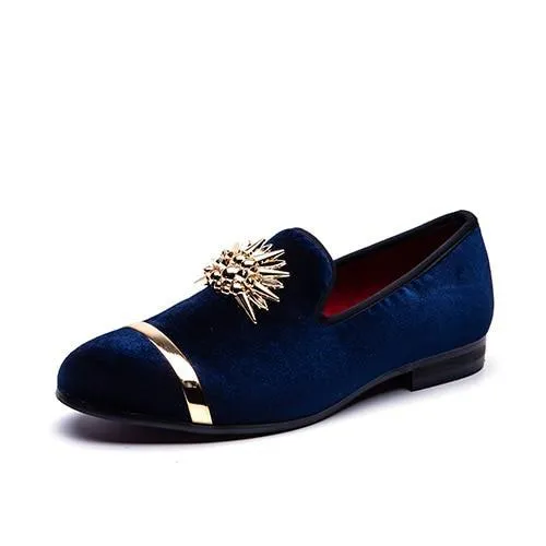 New Fashion Gold Top and Metal Toe Men Velvet Dress shoes