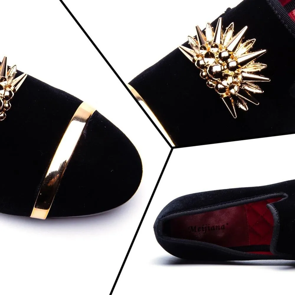 New Fashion Gold Top and Metal Toe Men Velvet Dress shoes