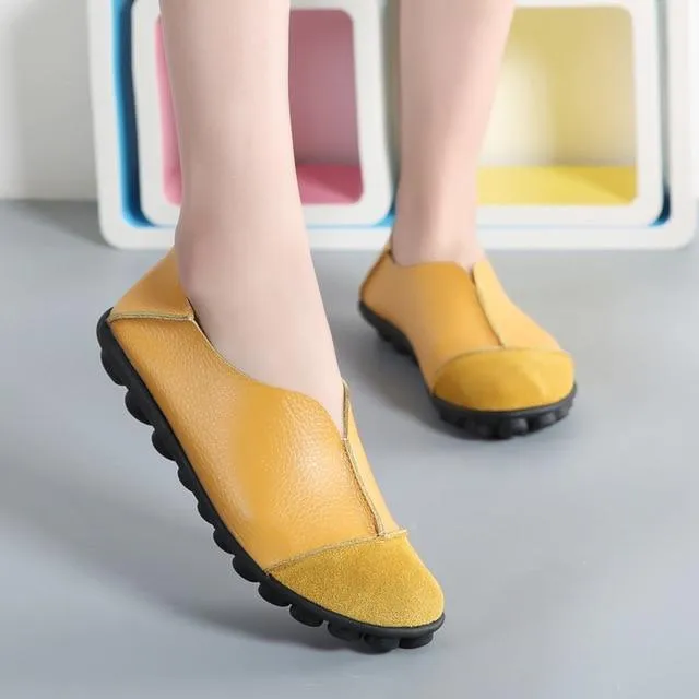 New Genuine Leather Women Shoes Soft Female Flats Non-Slip Woman Loafers