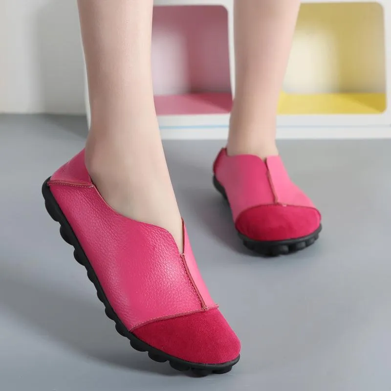 New Genuine Leather Women Shoes Soft Female Flats Non-Slip Woman Loafers