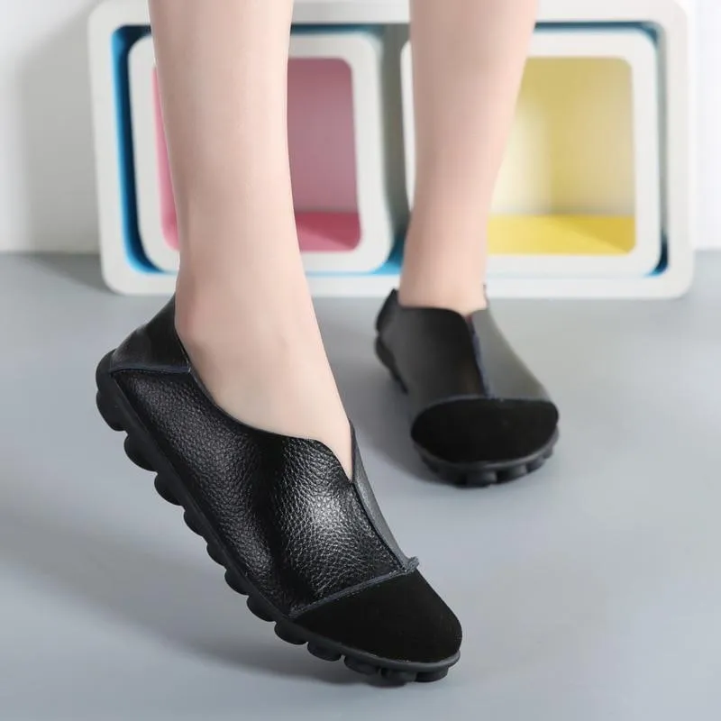 New Genuine Leather Women Shoes Soft Female Flats Non-Slip Woman Loafers