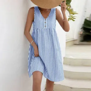 NEW Retails $90  Bovuf Light Blue Sleeveless Striped Midi Dress Sz M