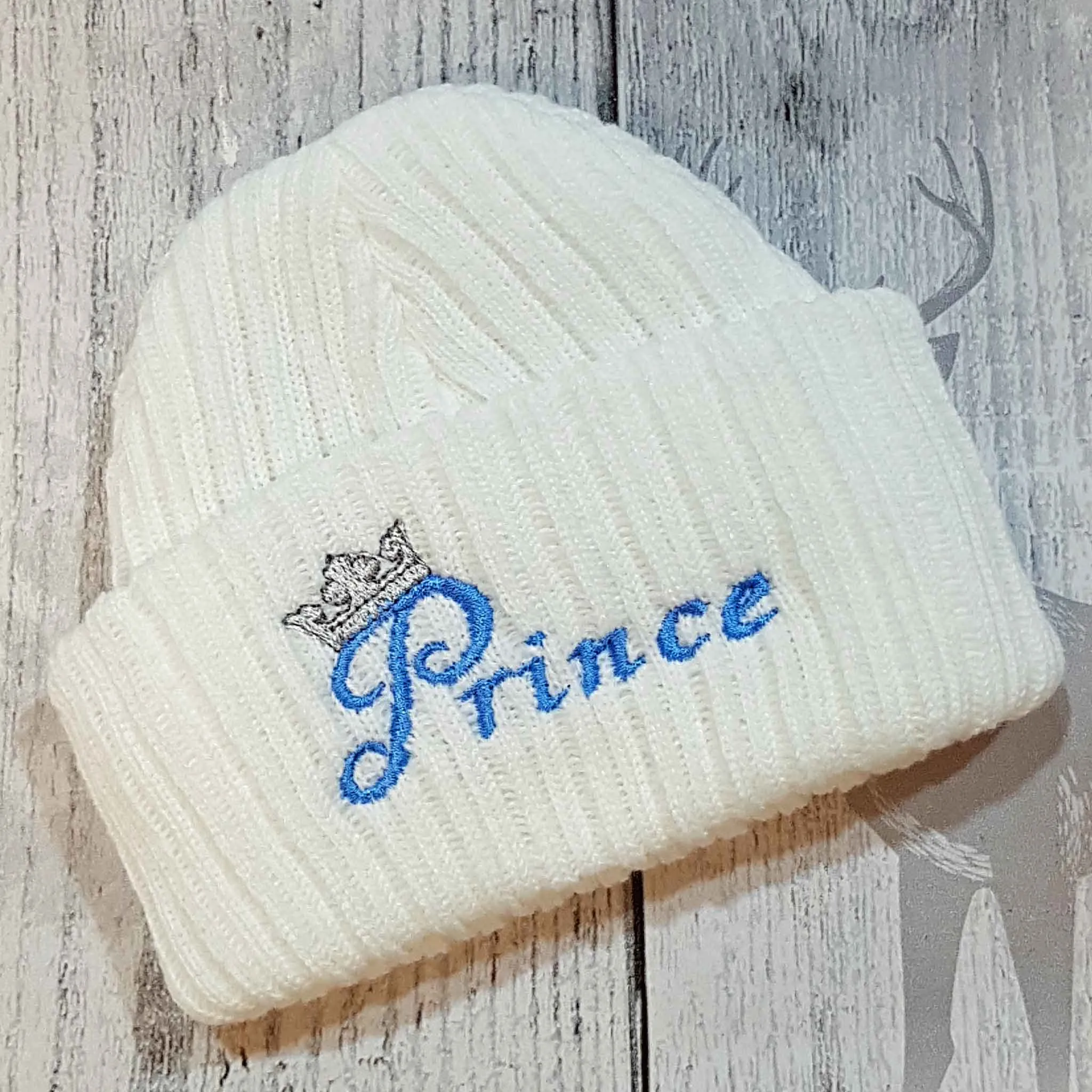 Newborn White Beanie - Boys - Prince Design