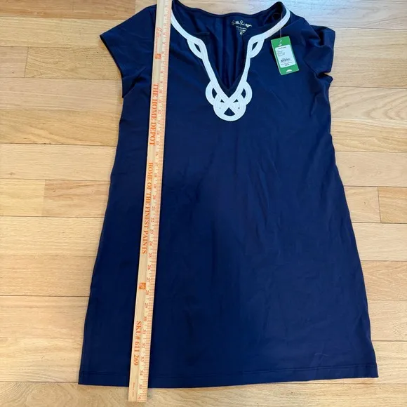 NWT Lilly Pulitzer BREWSTER DRESS  Pima Cotton  Knot Detail Navy Blue XL $98