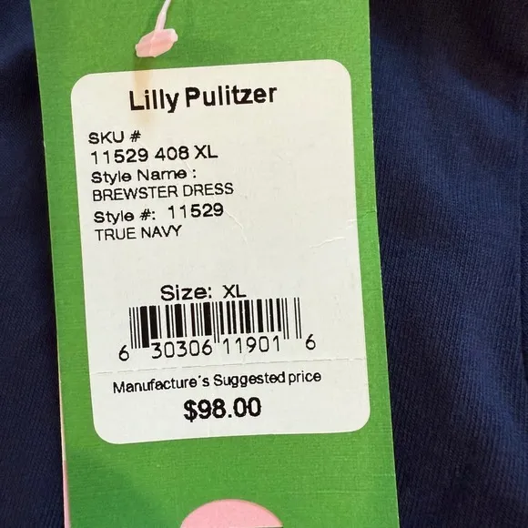 NWT Lilly Pulitzer BREWSTER DRESS  Pima Cotton  Knot Detail Navy Blue XL $98