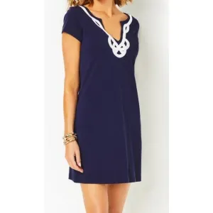 NWT Lilly Pulitzer BREWSTER DRESS  Pima Cotton  Knot Detail Navy Blue XL $98