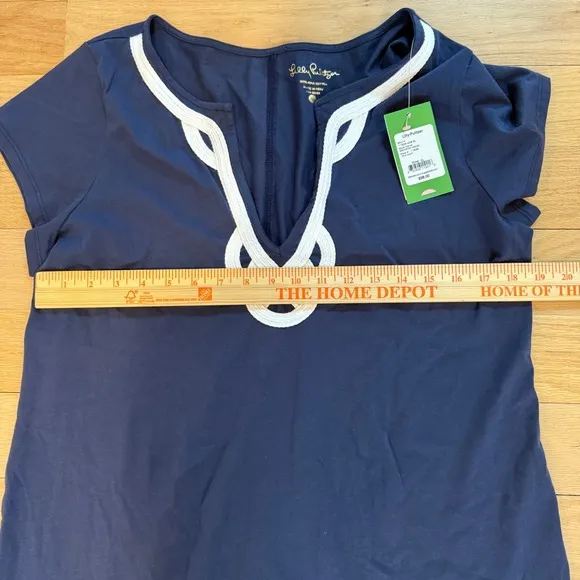 NWT Lilly Pulitzer BREWSTER DRESS  Pima Cotton  Knot Detail Navy Blue XL $98