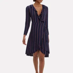 NWT Rails Priya Wrap Dress NavyBlue Oxblood Stripe