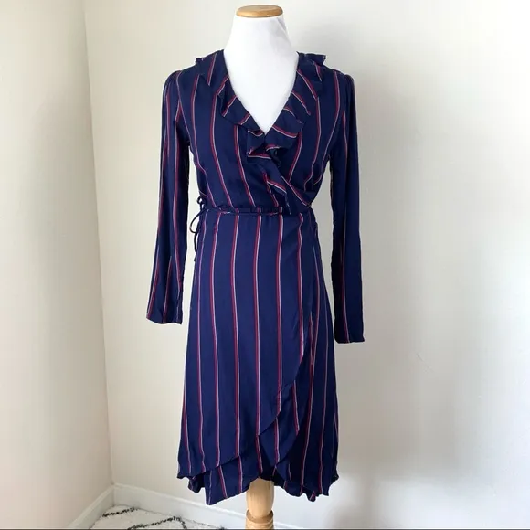 NWT Rails Priya Wrap Dress NavyBlue Oxblood Stripe