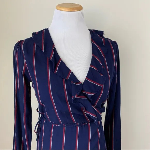 NWT Rails Priya Wrap Dress NavyBlue Oxblood Stripe
