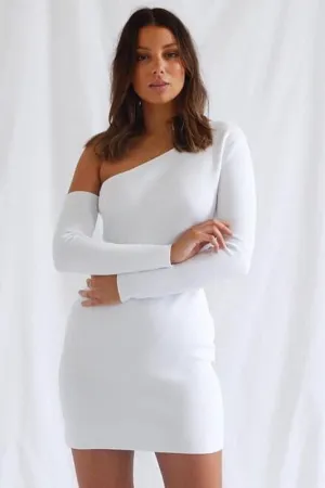 oblique shoulder long-sleeved dress