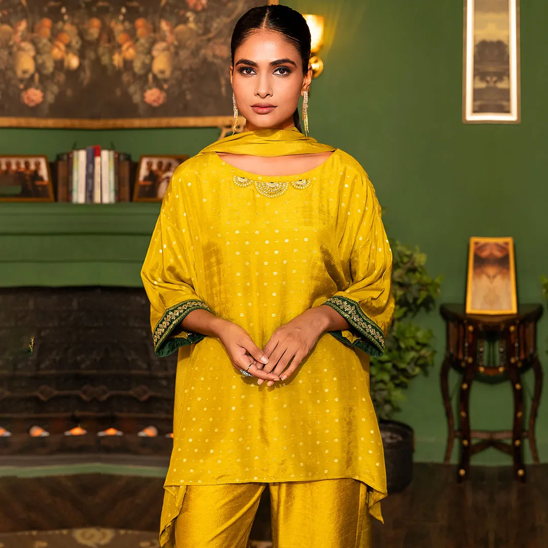 Ochre Yellow Asymmetric Top And Palazzo Set