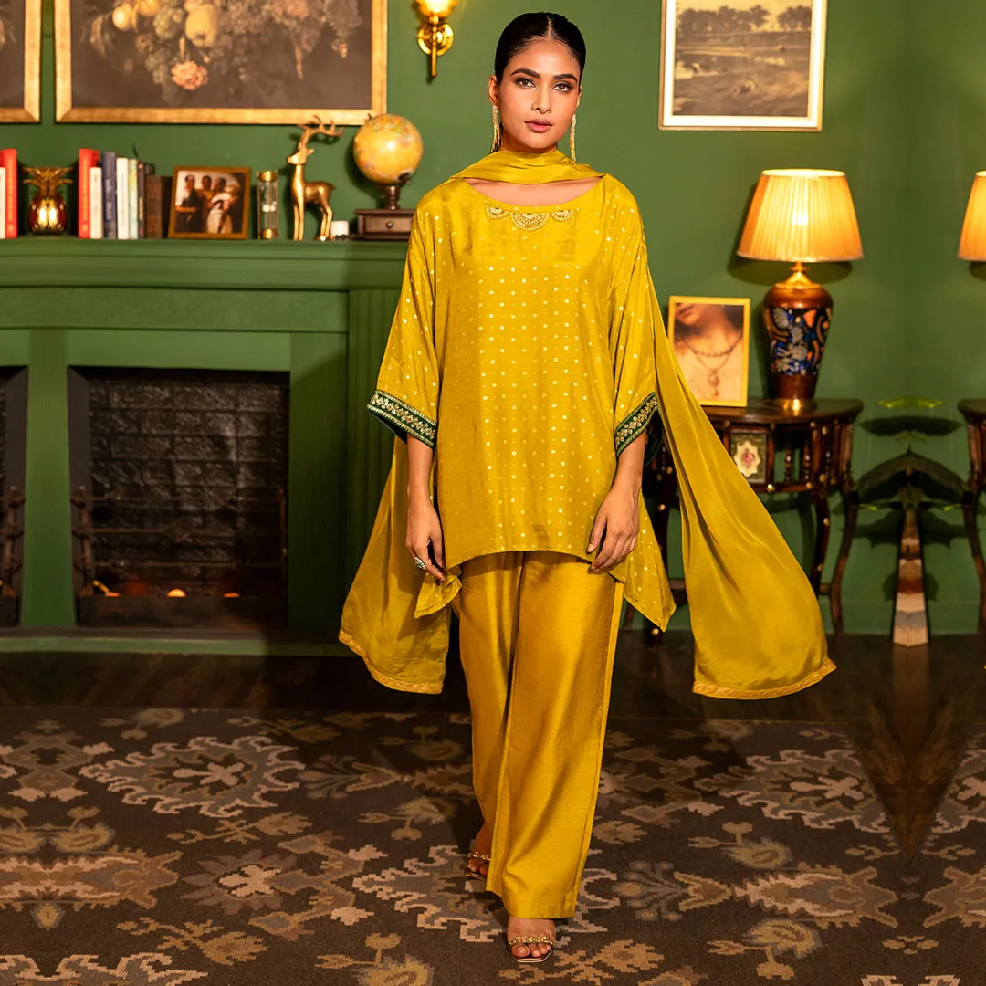Ochre Yellow Asymmetric Top And Palazzo Set