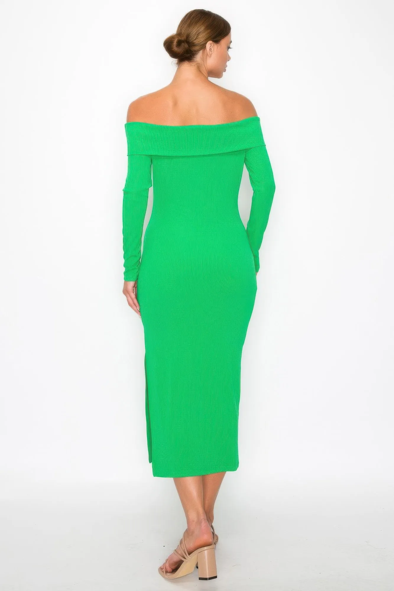 Off-shoulder Rib Midi Dress
