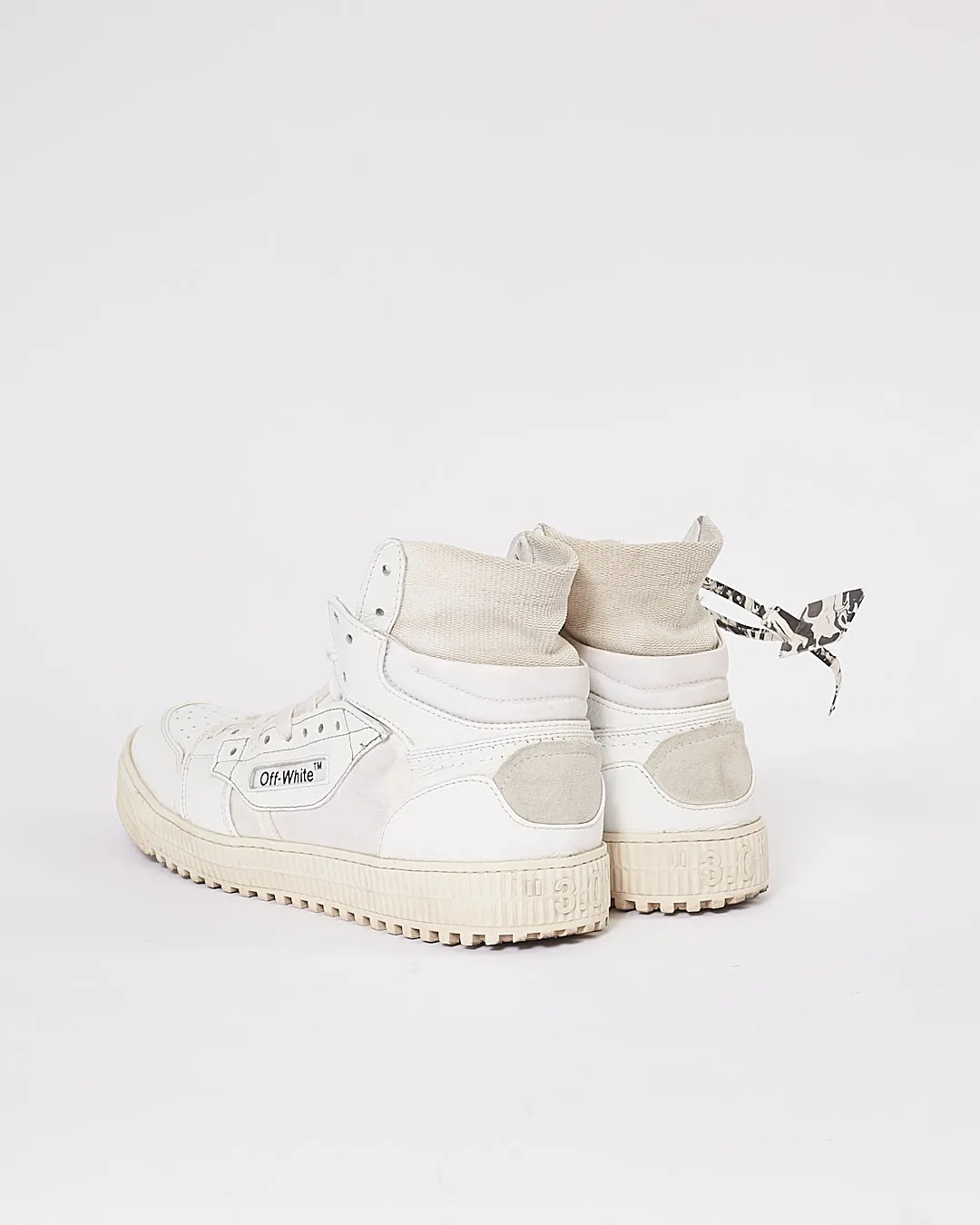 Off White Fabric/Leather High Top Sneakers - 44