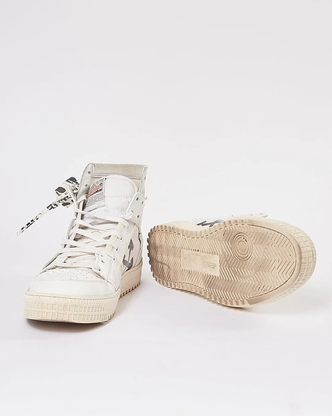 Off White Fabric/Leather High Top Sneakers - 44