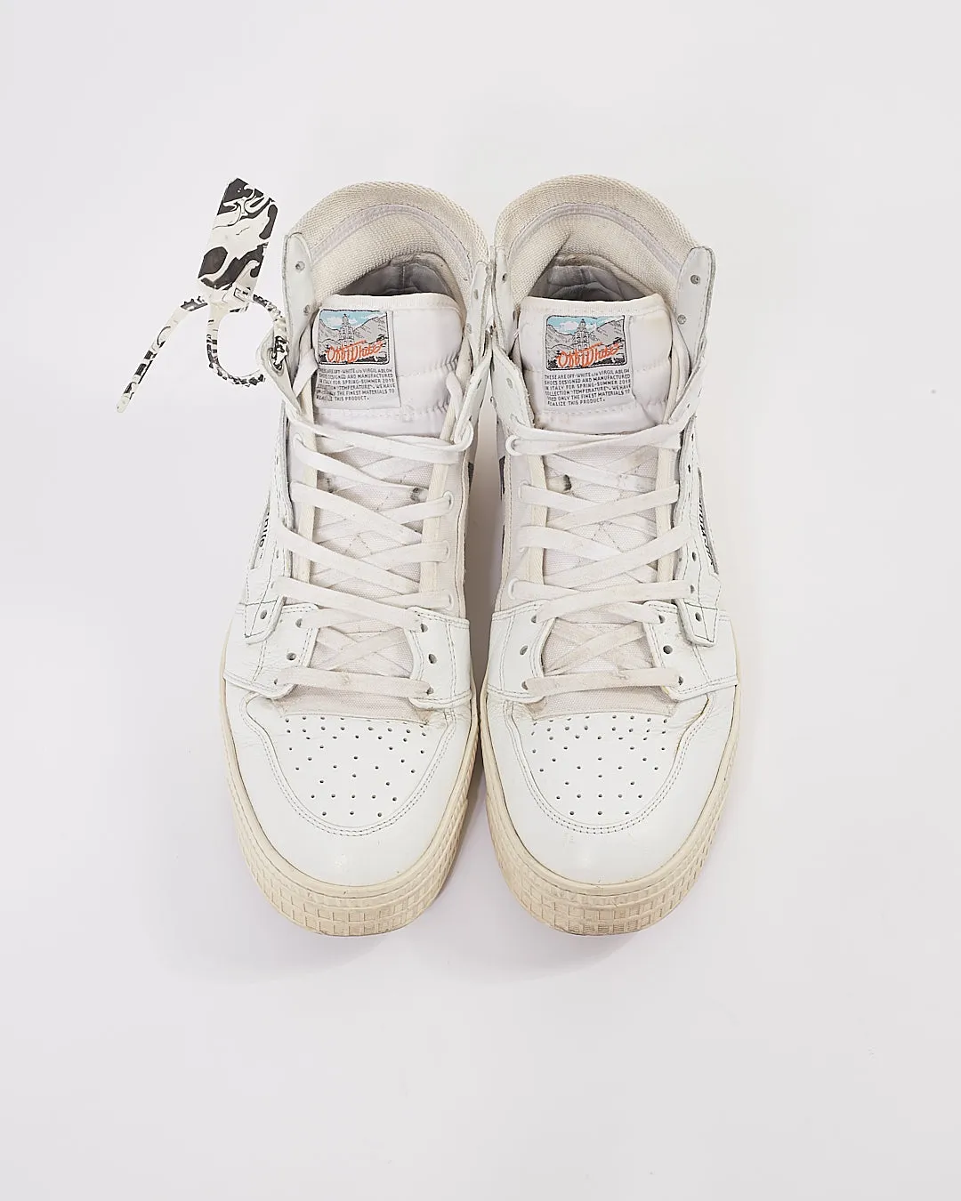 Off White Fabric/Leather High Top Sneakers - 44