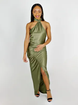 Olive Halter Neck Maxi Dress