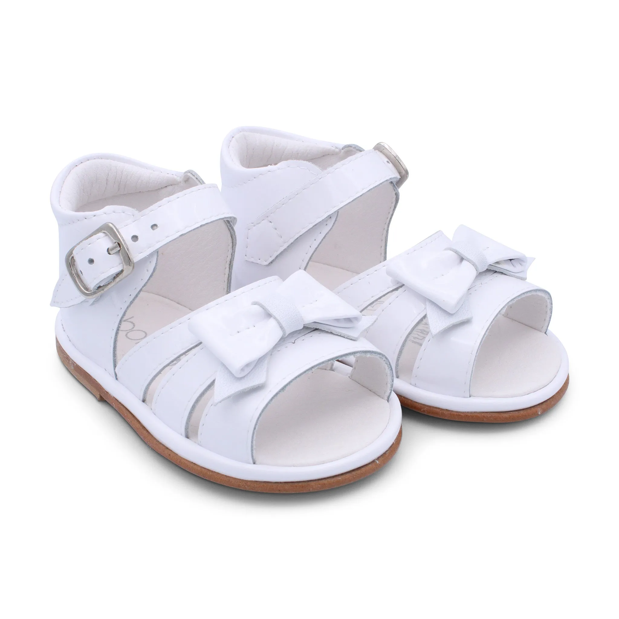 'Olivia' Girls White Patent Open-Toe Sandals