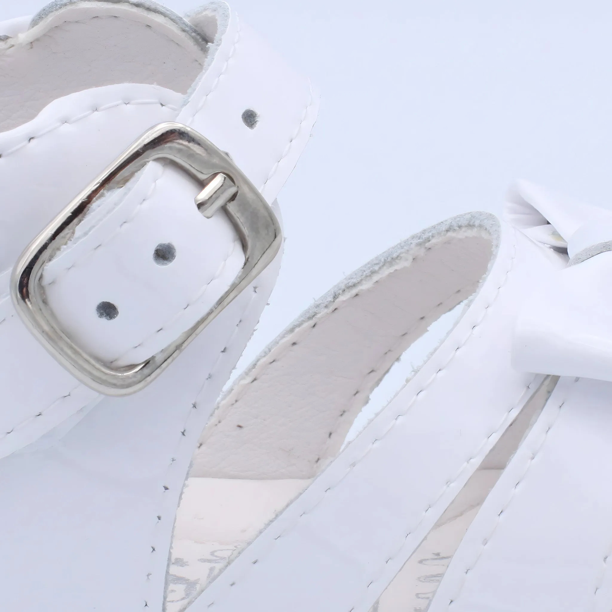 'Olivia' Girls White Patent Open-Toe Sandals