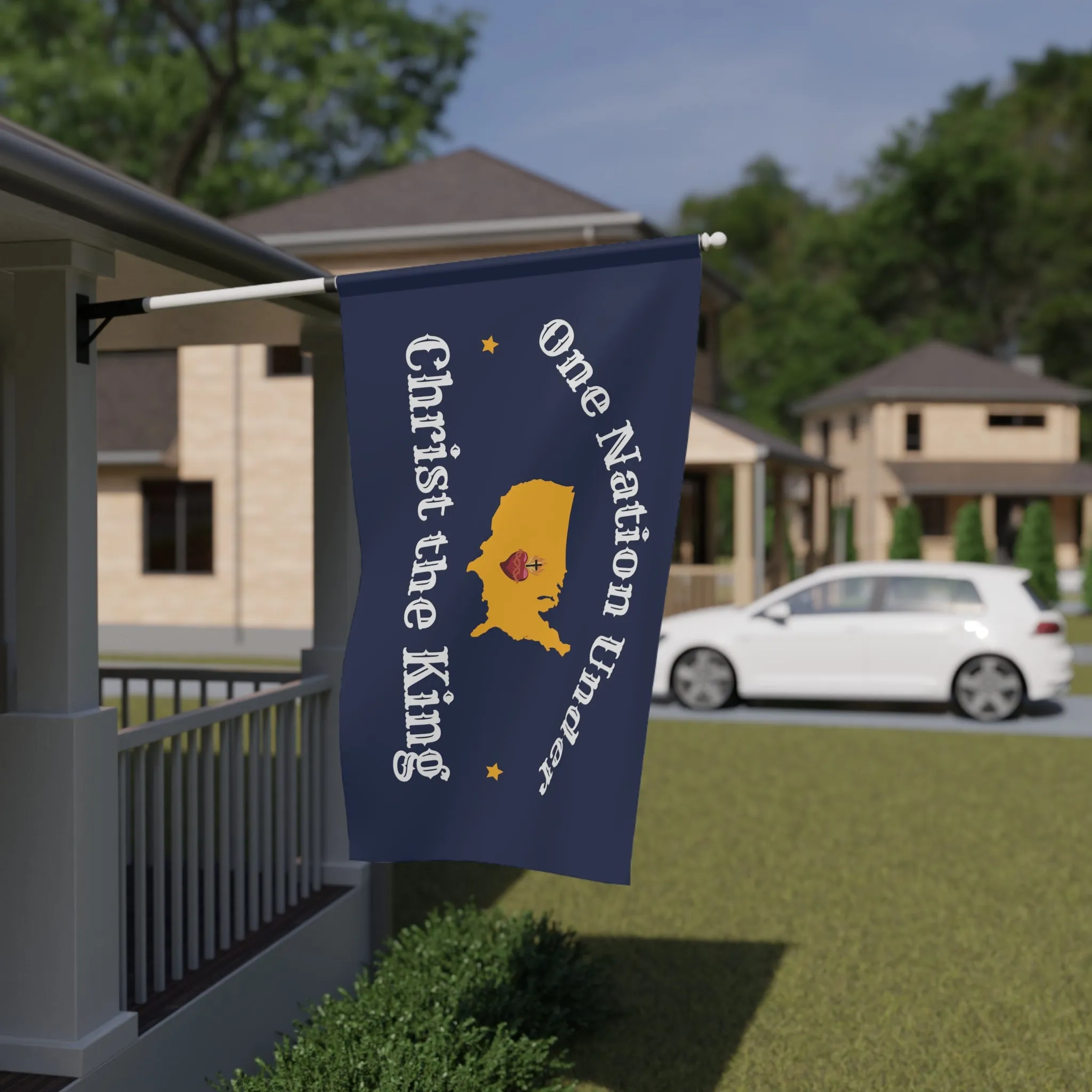 One Nation under Christ the King Christian Catholic Blue America House Banner