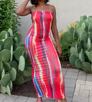 Paint me rainbow strapless dress