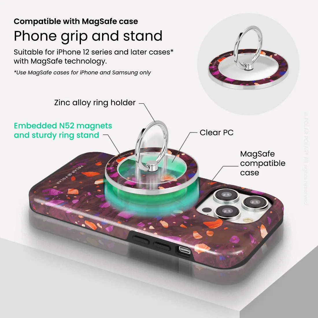 Paprika Terrazzo Gem - Silver MagSafe Phone Grip and Ring Holder Stand
