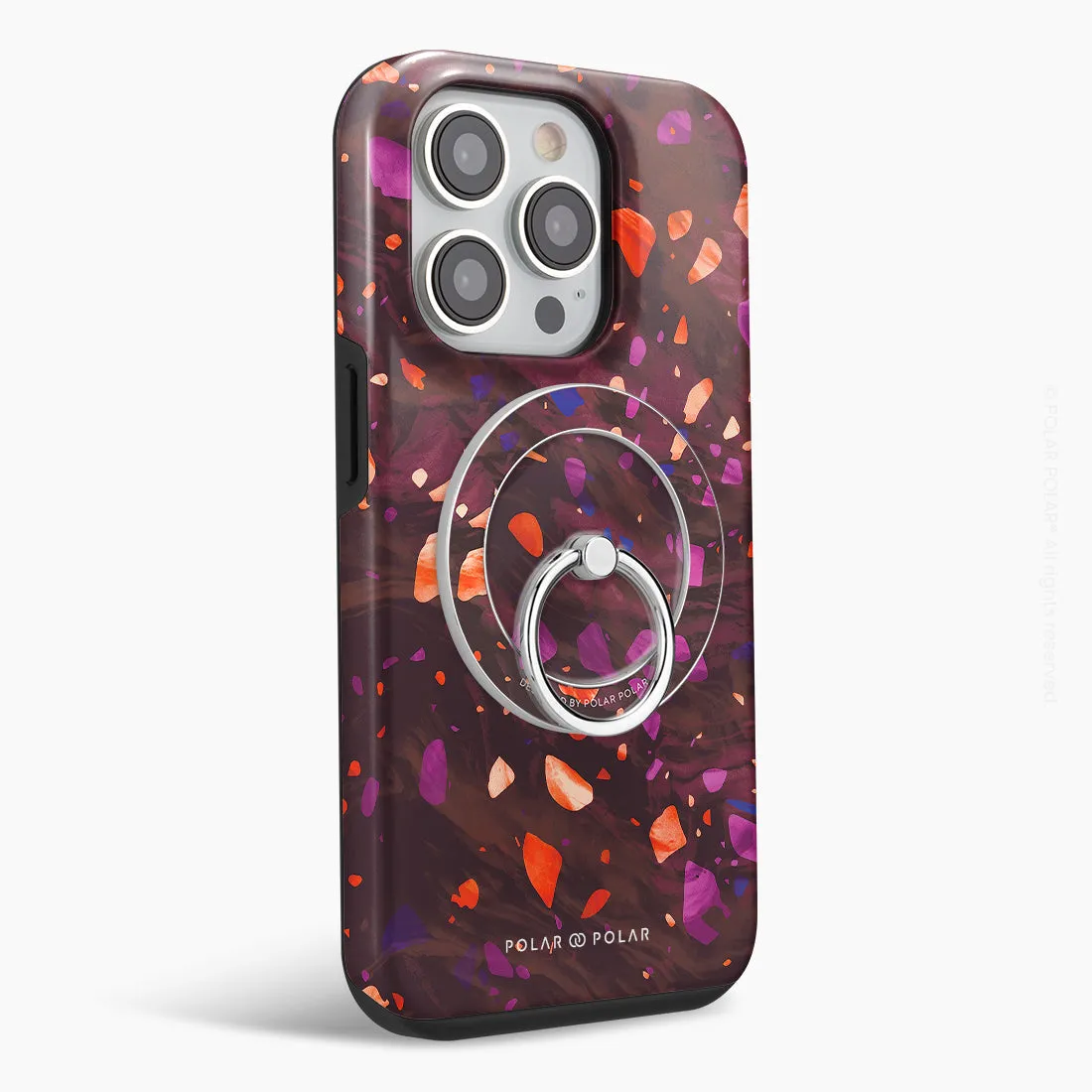 Paprika Terrazzo Gem - Silver MagSafe Phone Grip and Ring Holder Stand