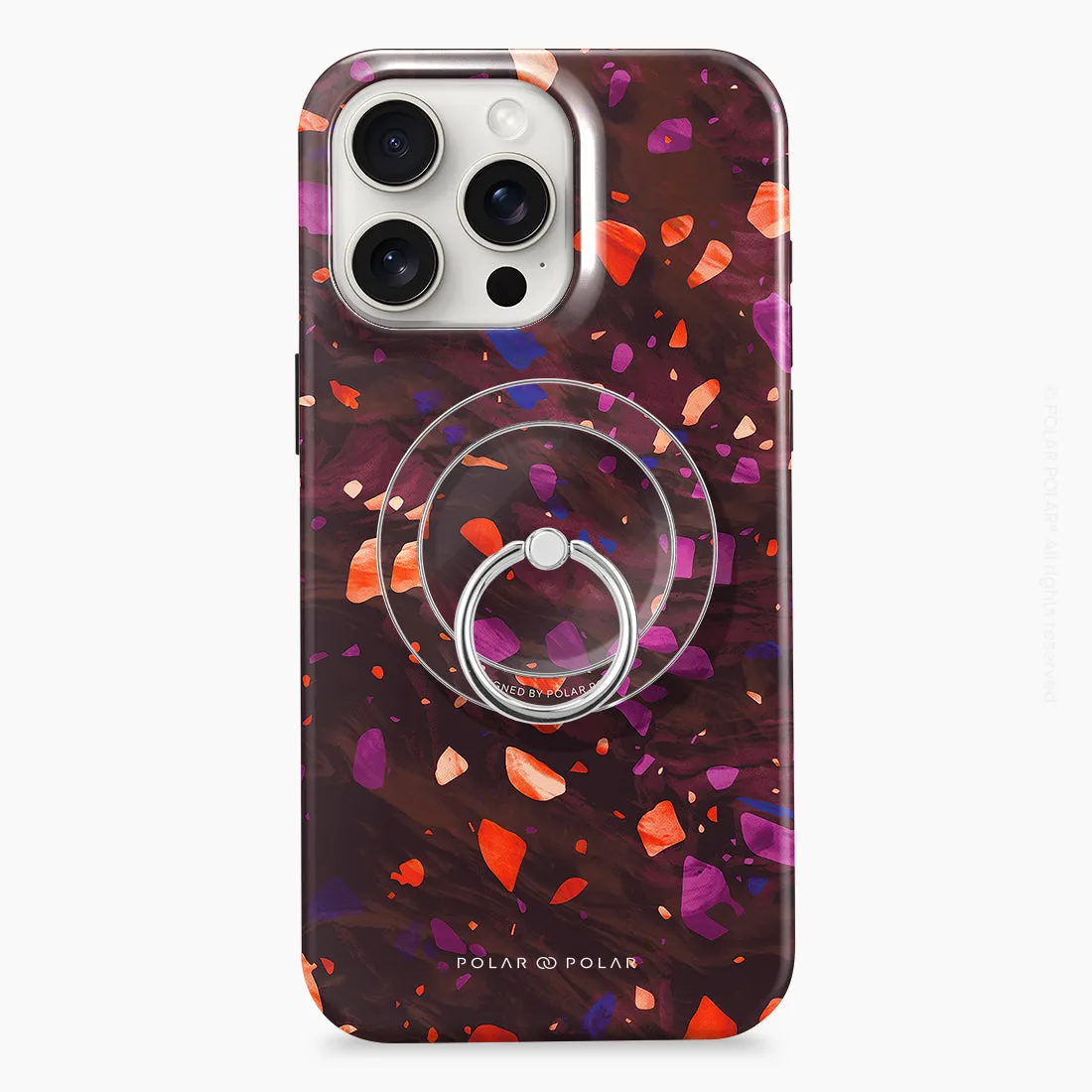 Paprika Terrazzo Gem - Silver MagSafe Phone Grip and Ring Holder Stand