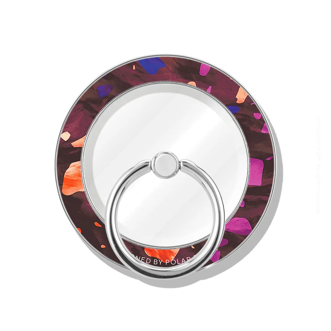 Paprika Terrazzo Gem - Silver MagSafe Phone Grip and Ring Holder Stand