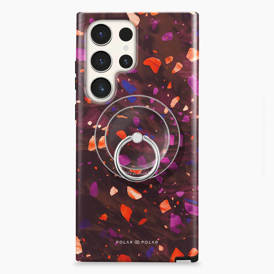Paprika Terrazzo Gem - Silver MagSafe Phone Grip and Ring Holder Stand