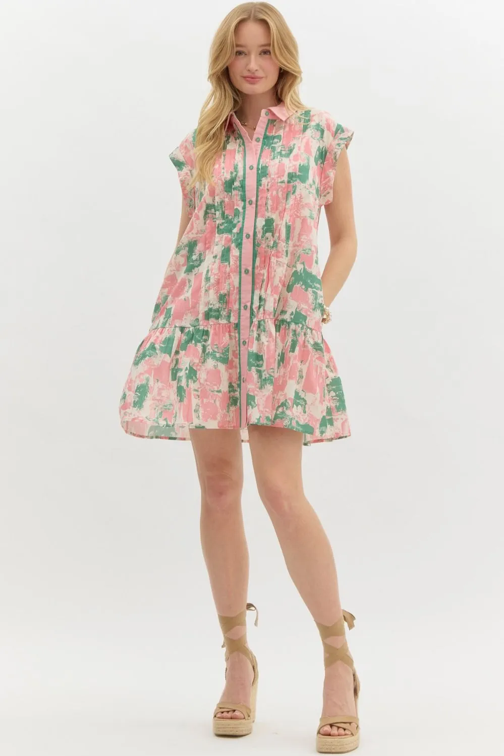 Pastel Printed Sleeveless Mini Dress {Green}