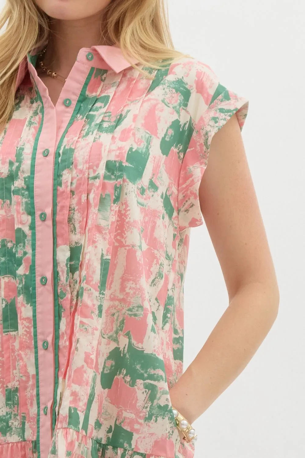 Pastel Printed Sleeveless Mini Dress {Green}