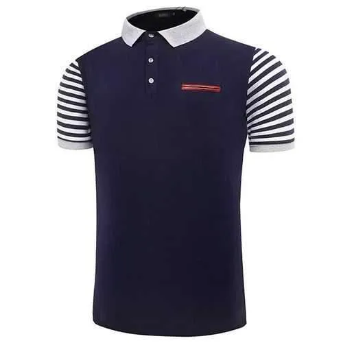 Patchwork Striped Printed Casual Polo Shirt