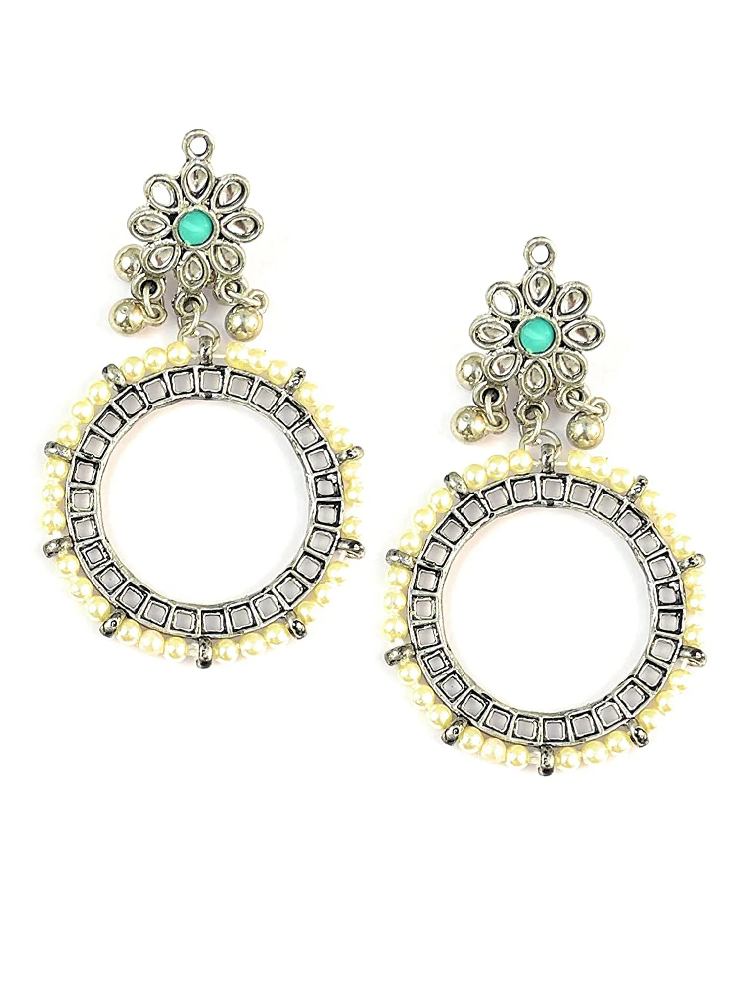 Pearl Studded Oxidised Silver Hoop Earrings