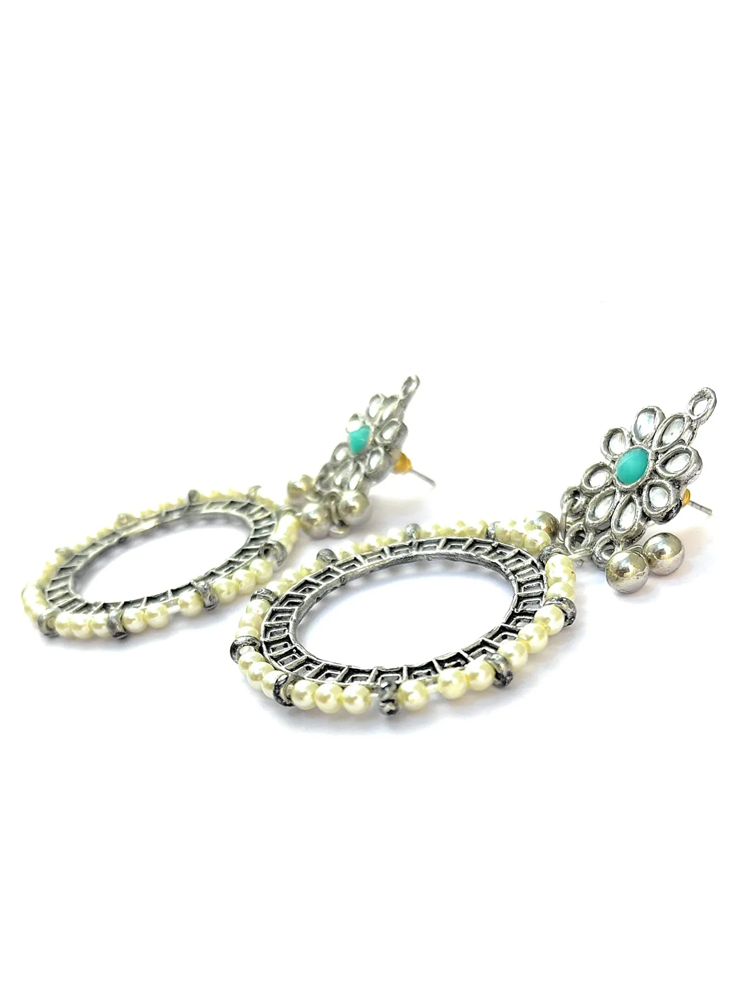 Pearl Studded Oxidised Silver Hoop Earrings