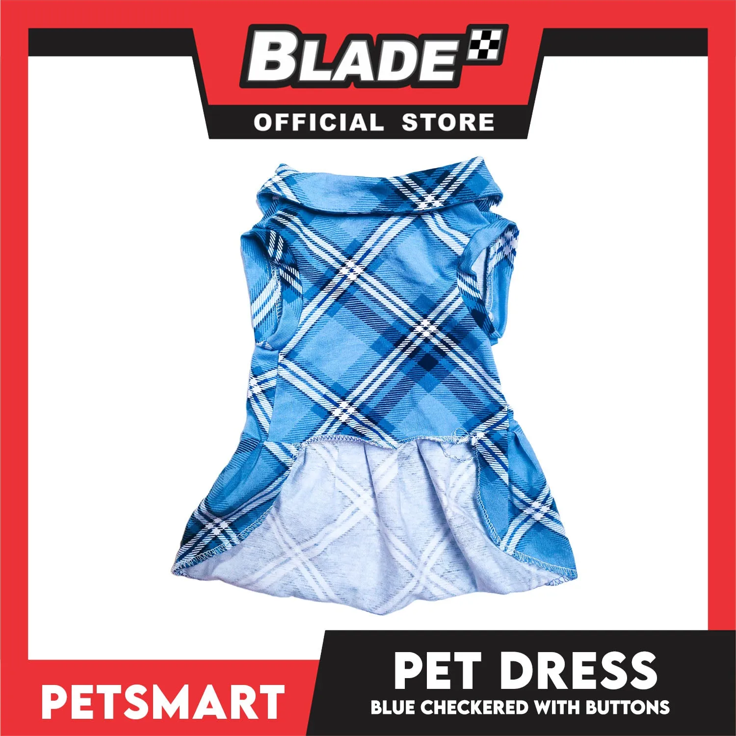 Pet Dress Checkered Blue With Buttons Dress DG-CTN116XL (XL) Perfect Fit For Dogs And Cats, Breathable Dress Clothes, Soft Lightweight Pet Clothing